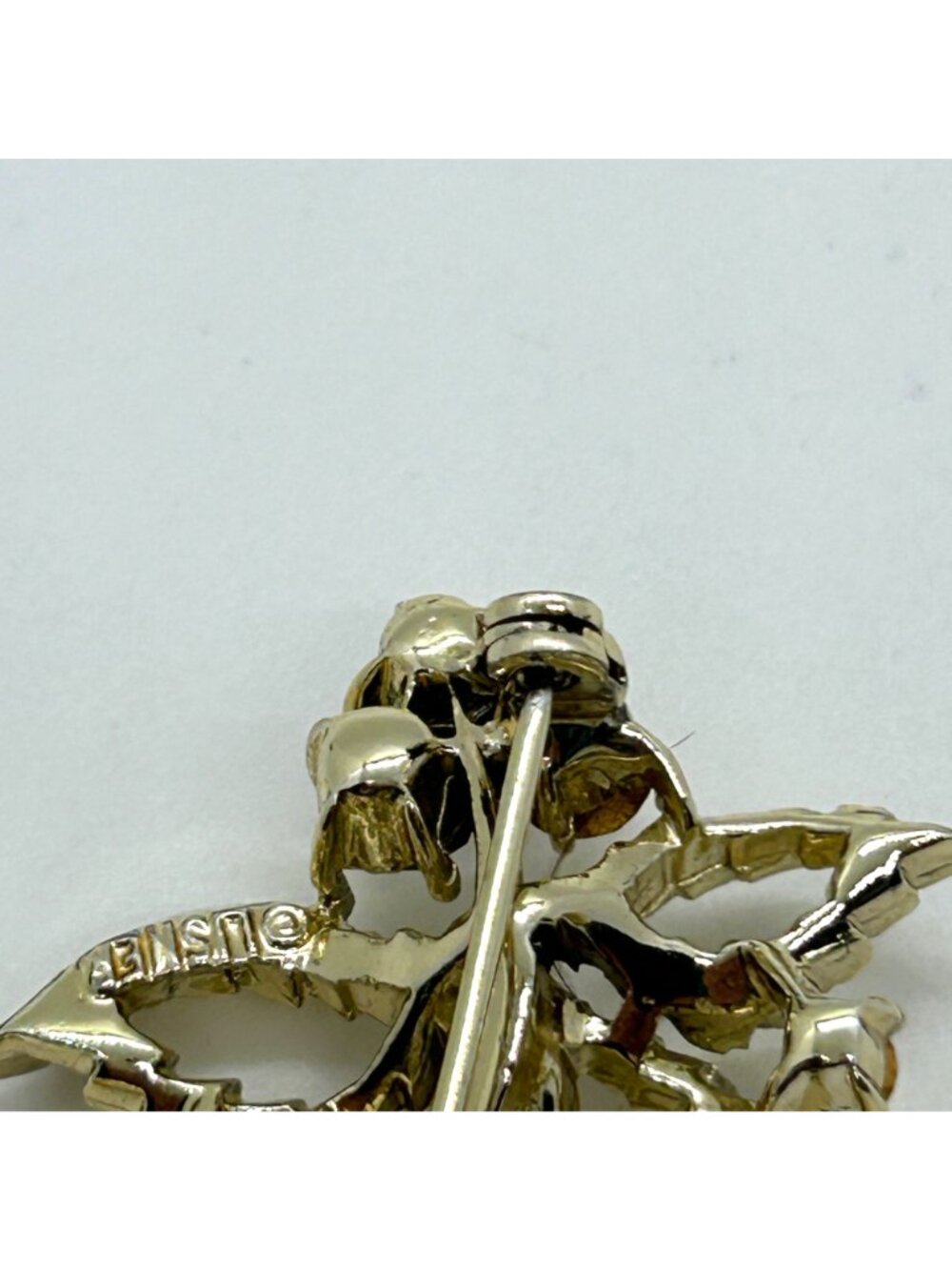Vintage Lisner Gold Tone Leaf Brooch With Aurora Borealis Rhinestones Signed Pin - Picture 12 of 14